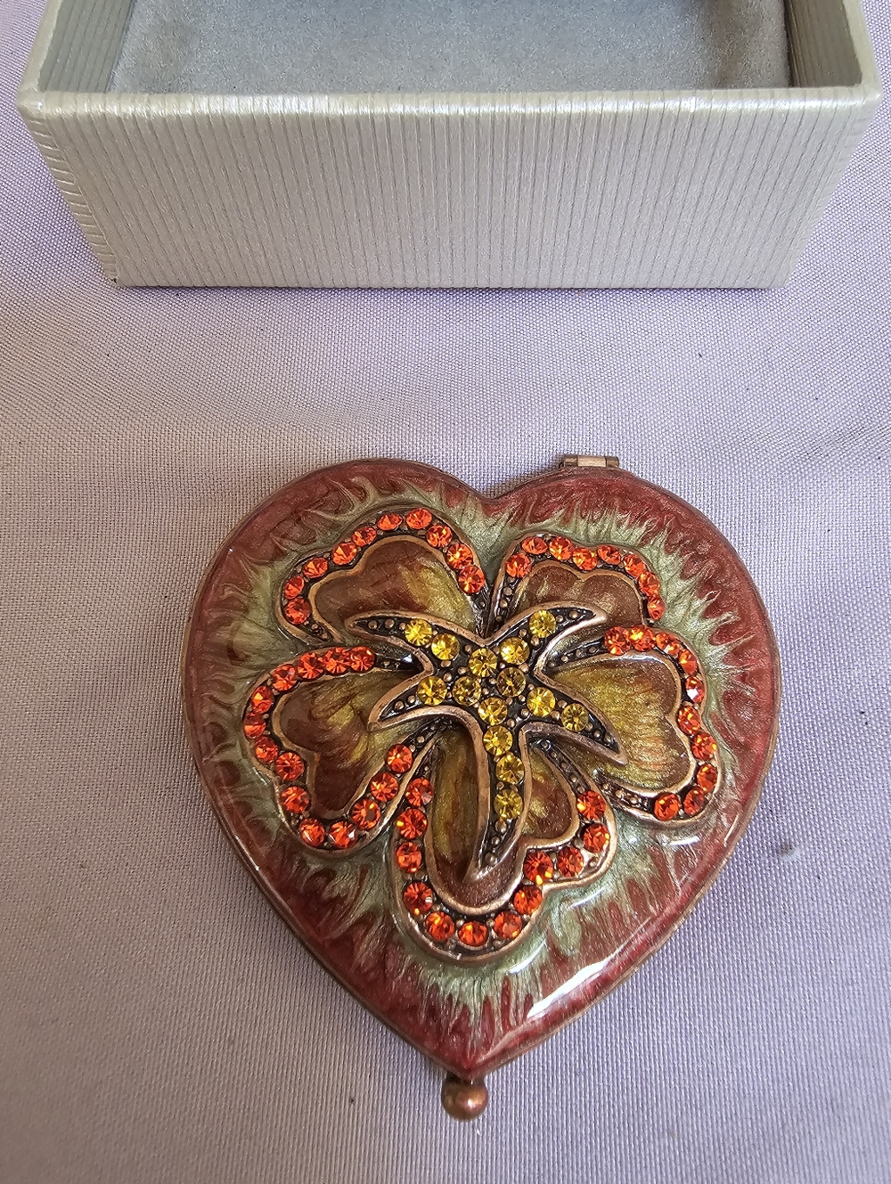 Vintage Heart-Shaped Decorative Hand Mirror with Red and Gold Accents